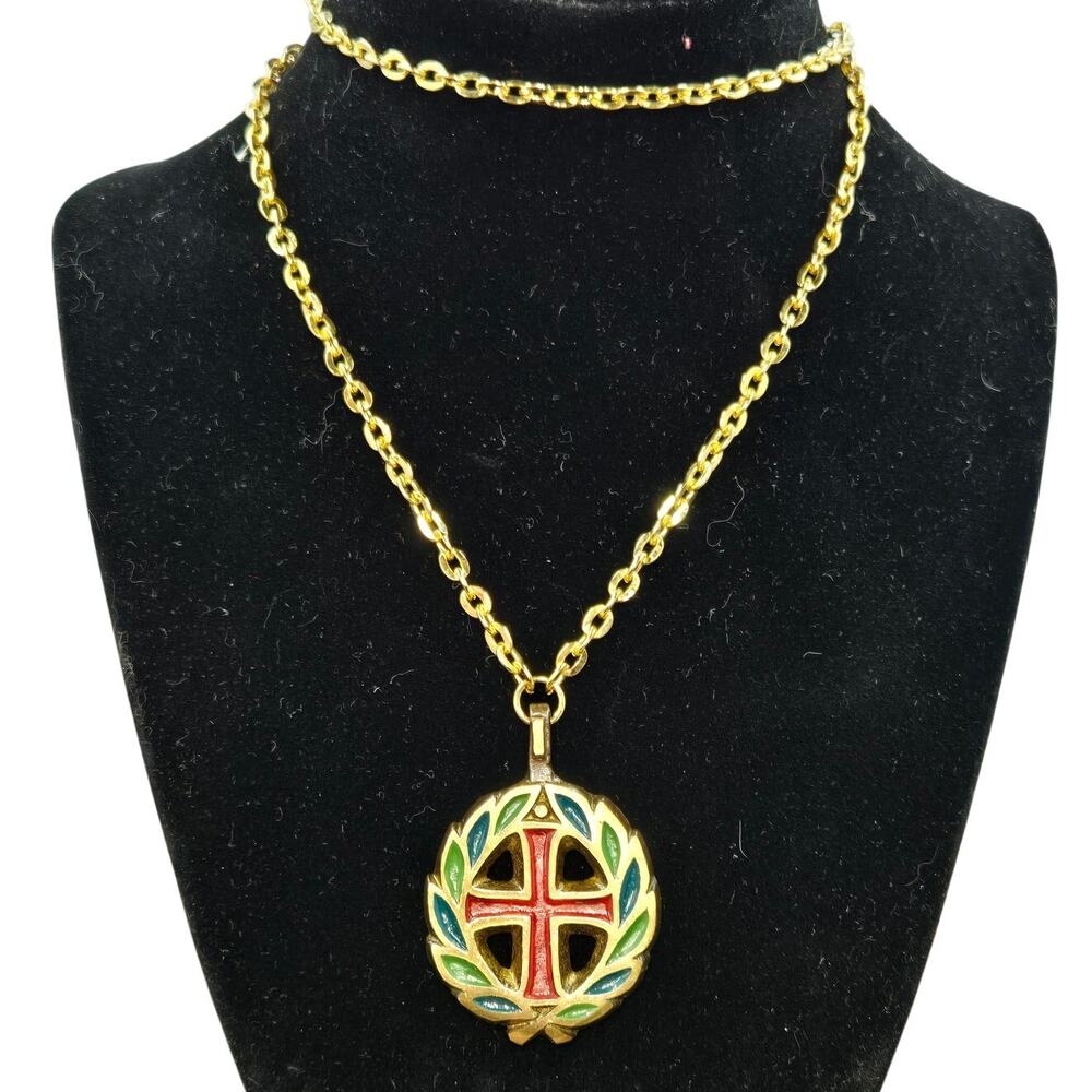 Vintage NWT Terra Sancta Guild Cross & Crown Christian Religious Necklace [J35]
